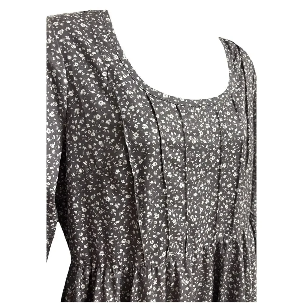 Mia Joy Womens Medium Floral Dress Gray Long Sleeve Empire Slit Sleeve Scoop New - Picture 4 of 10